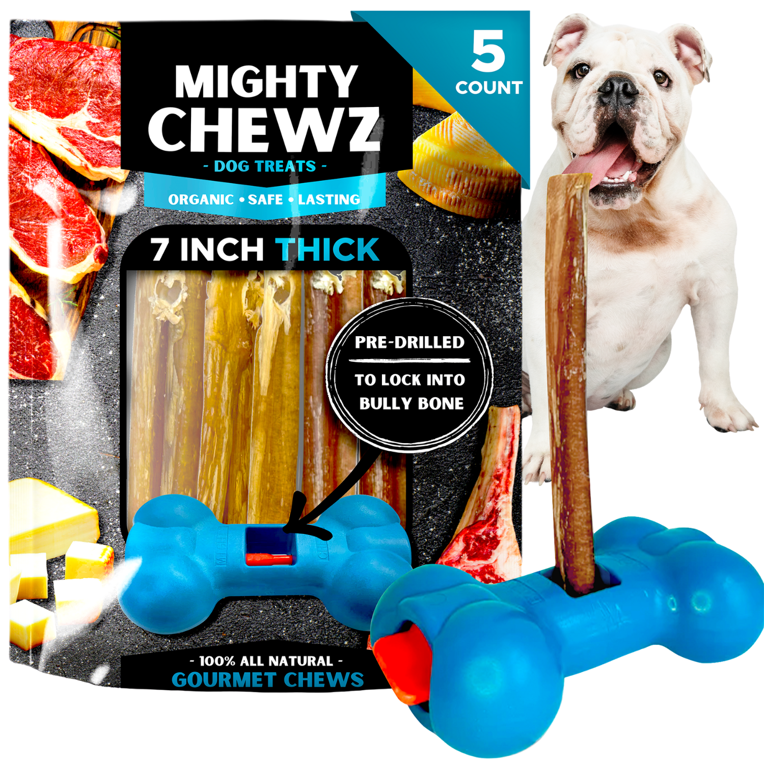 7" Thick Bully Sticks - Bully Bone Included